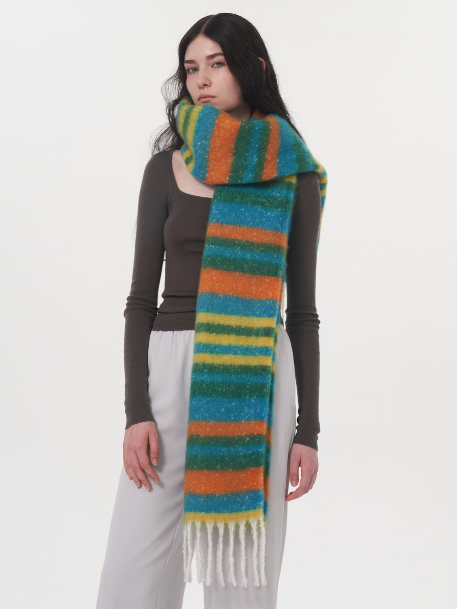 Dopamine Wool Blend Stripe Tassel Blanket Scarf - Green