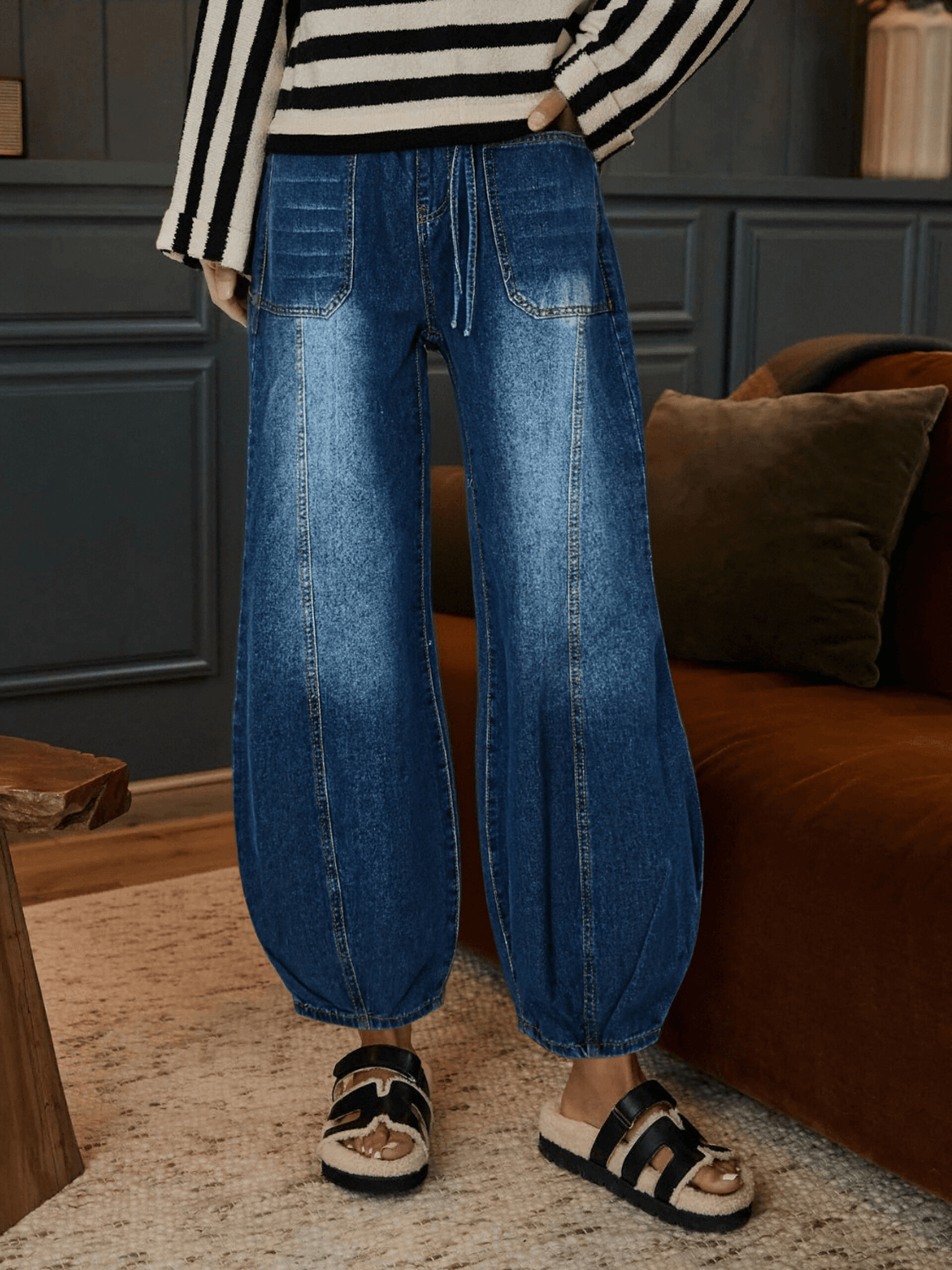 Teien Rigid Pintuck Barrel Jeans - denim