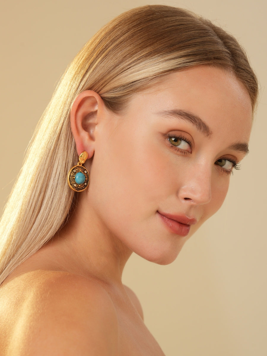 Pierre Turquoise Gold Plated Earrings