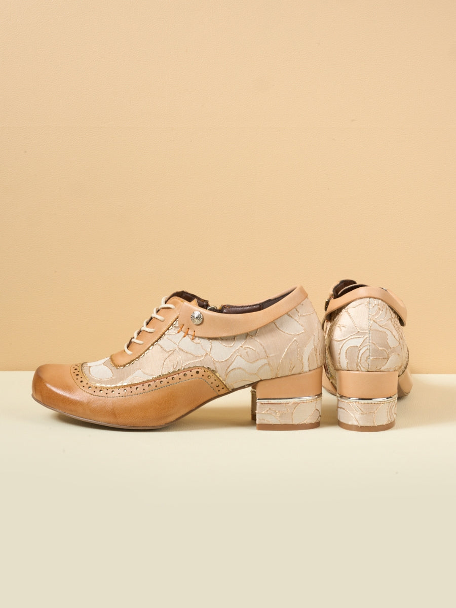 Soffia | Walk In Roses Jacquard Leather Oxford Brogues