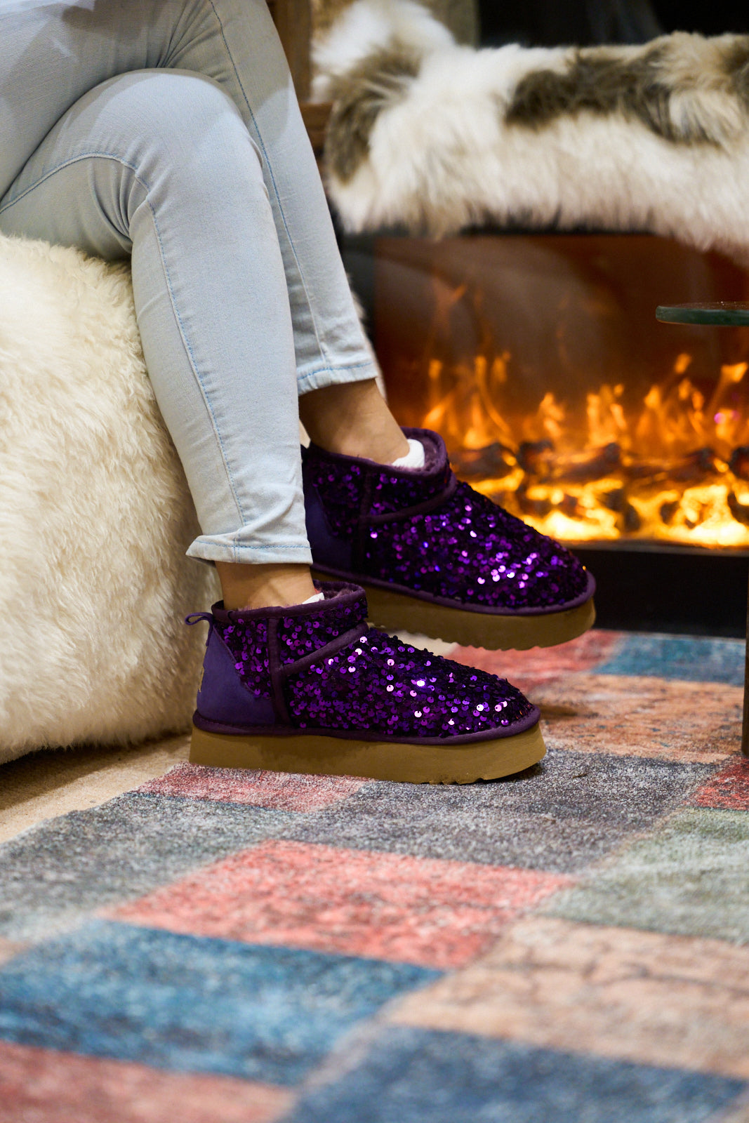 Smaibulun Ugg | Mini Glitter Low Ankle Platform Boots - Purple