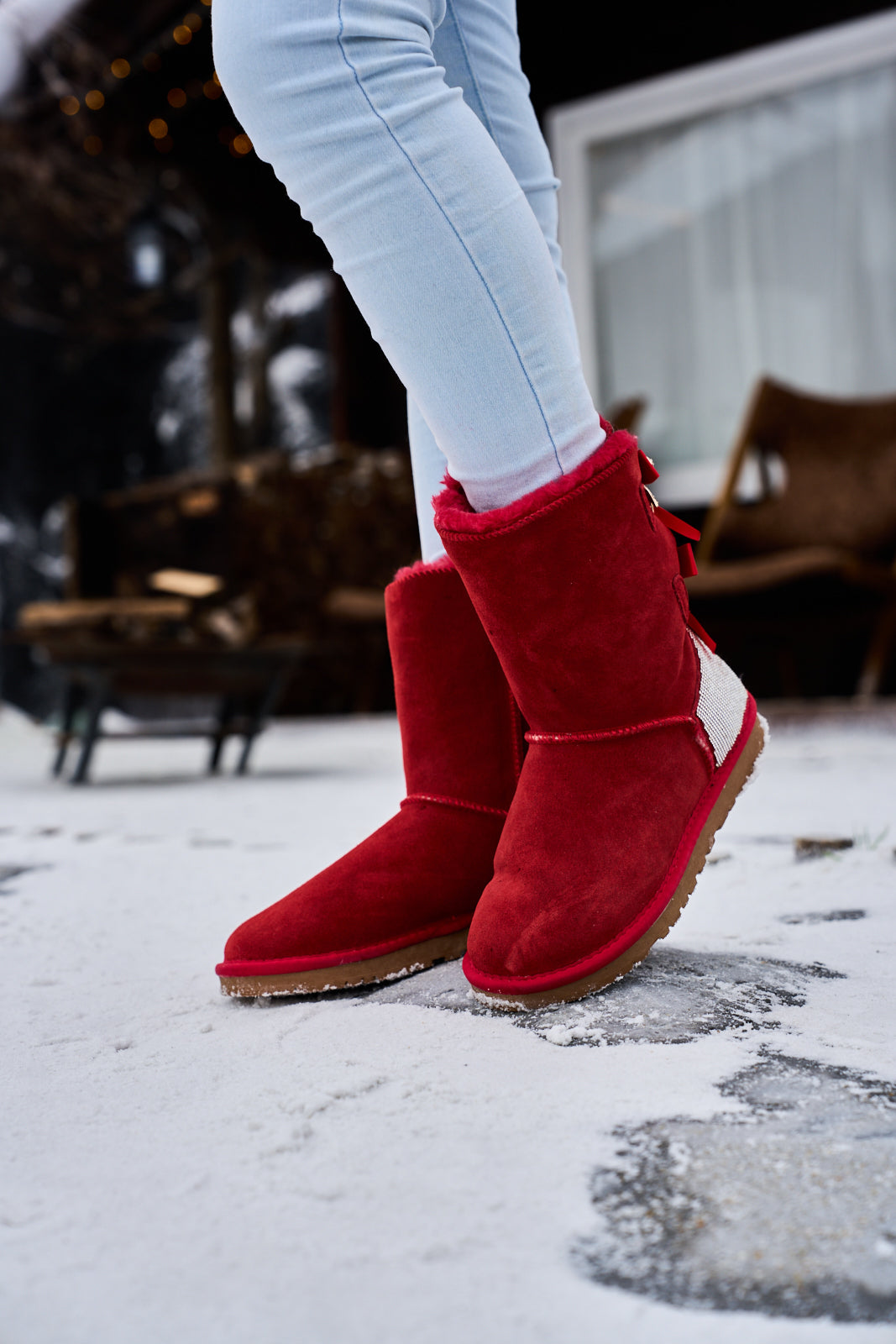 SMAIBULUN Ugg | Rhinestone Dual Bailey Bow Glam Ugg Boots - red