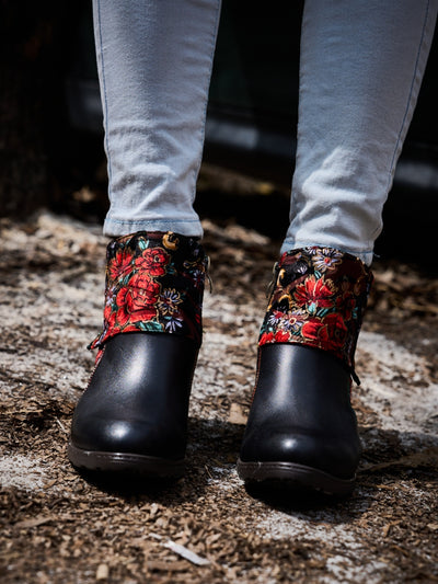 Soffia | Miena Floral Jacquard Leather Ankle Boots