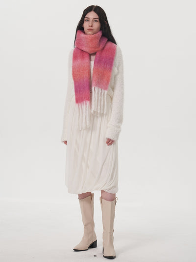 Mohair Gradient Wool Blend Tassel Blanket Scarf - Pink