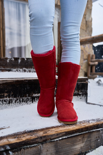 SMAIBULUN Ugg | Tri Ribbon Bow Suede Boots - Red