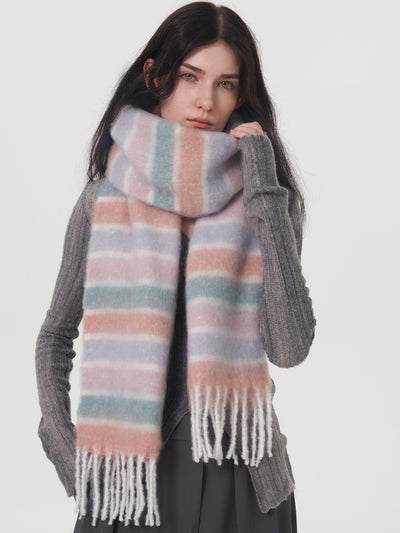 Dopamine Wool Blend Stripe Tassel Blanket Scarf - Pink