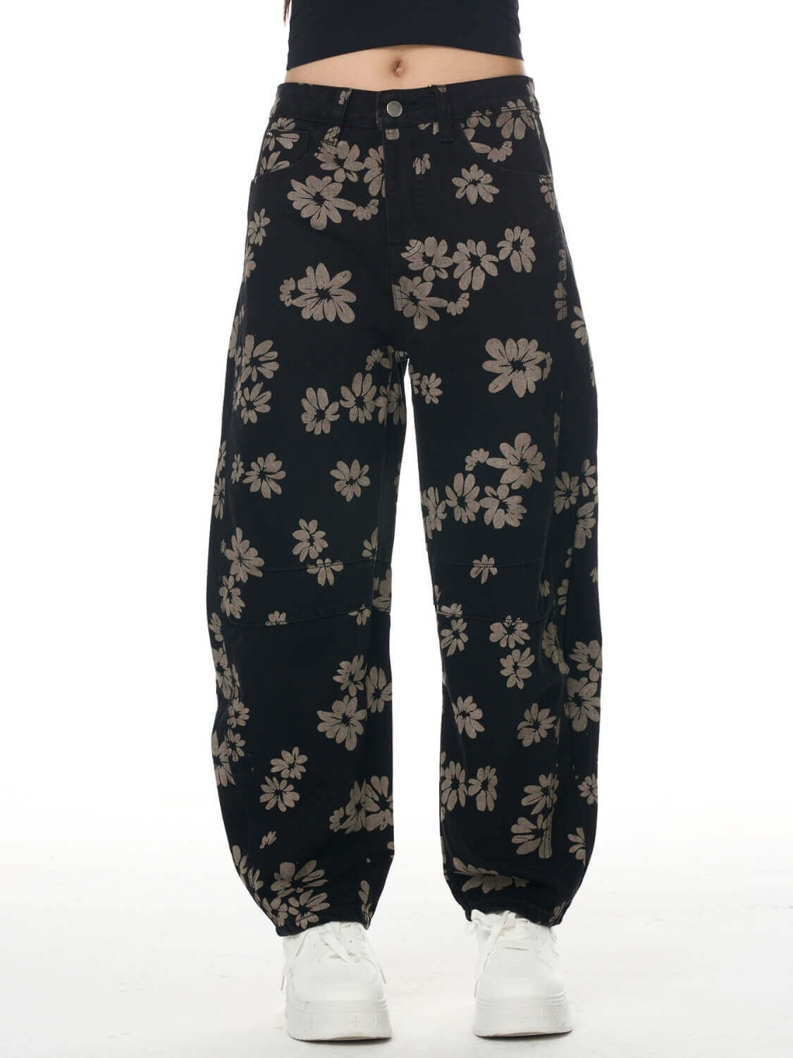 Classic Mid Waisted Barrel Jeans - black