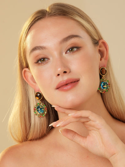 Foil Colored Glaze Gold Plated Drop Earrings