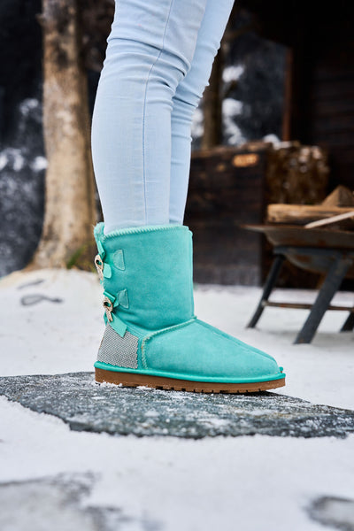 SMAIBULUN Ugg | Rhinestone Dual Bailey Bow Glam Ugg Boots - turquoise