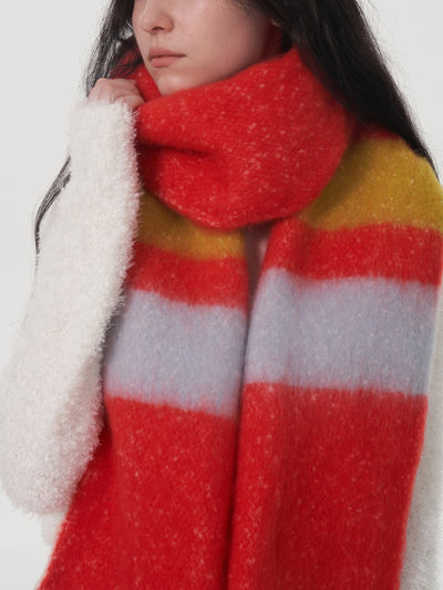 Dopamine Wool Blend Stripe Tassel Blanket Scarf - Red