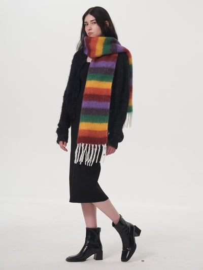 Dopamine Wool Blend Stripe Tassel Blanket Scarf - Multi