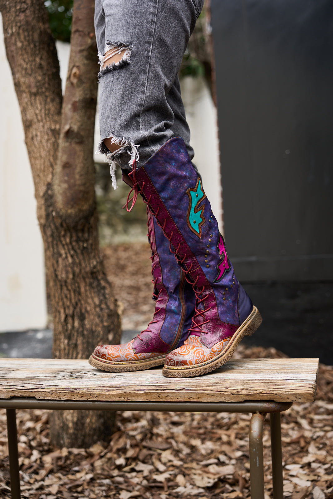 Soffia | Full of Whimsy Floral Embossed Leather Knee-High Boots