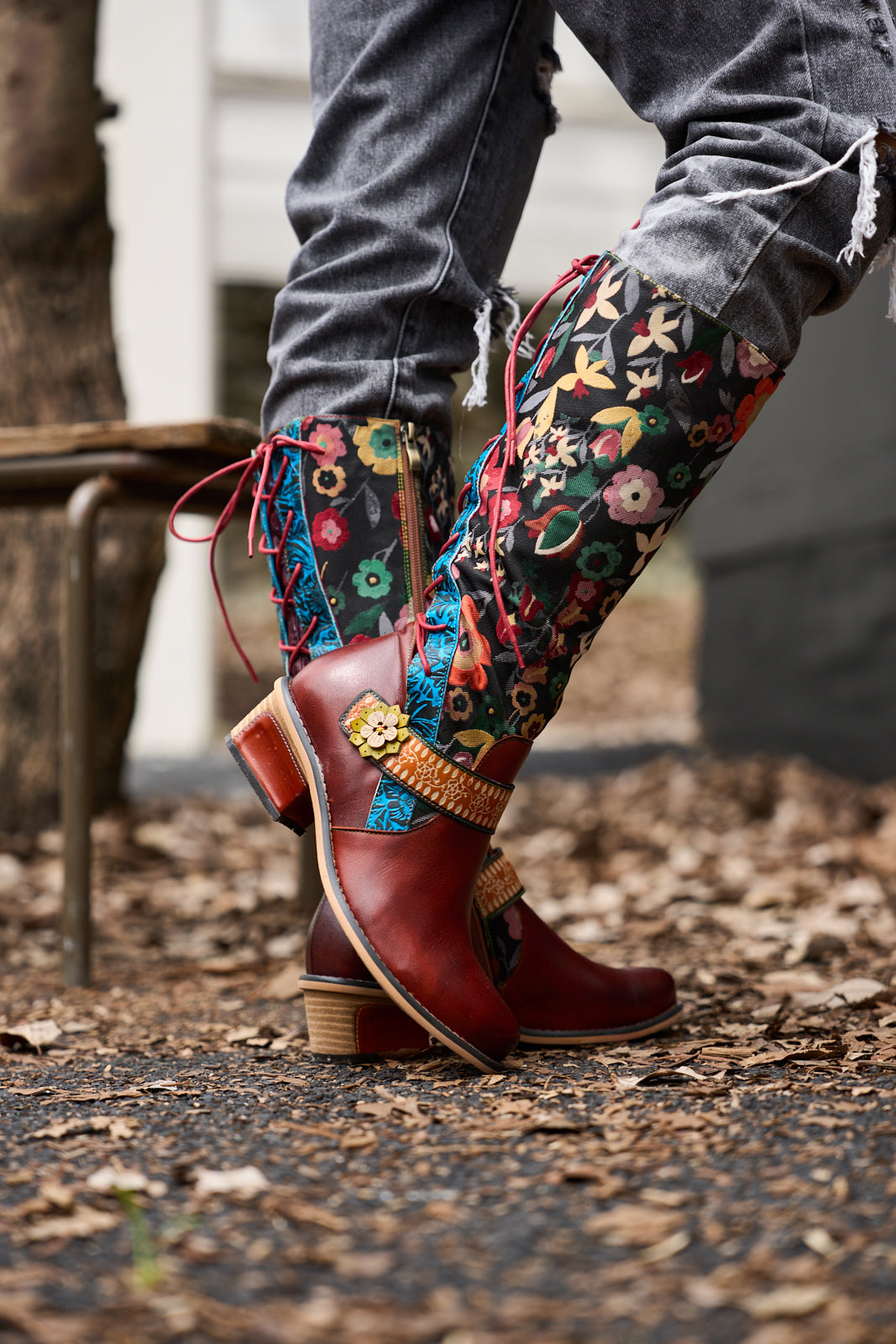 Soffia | Field Dreams Floral Jacquard Leather Knee-High Boots