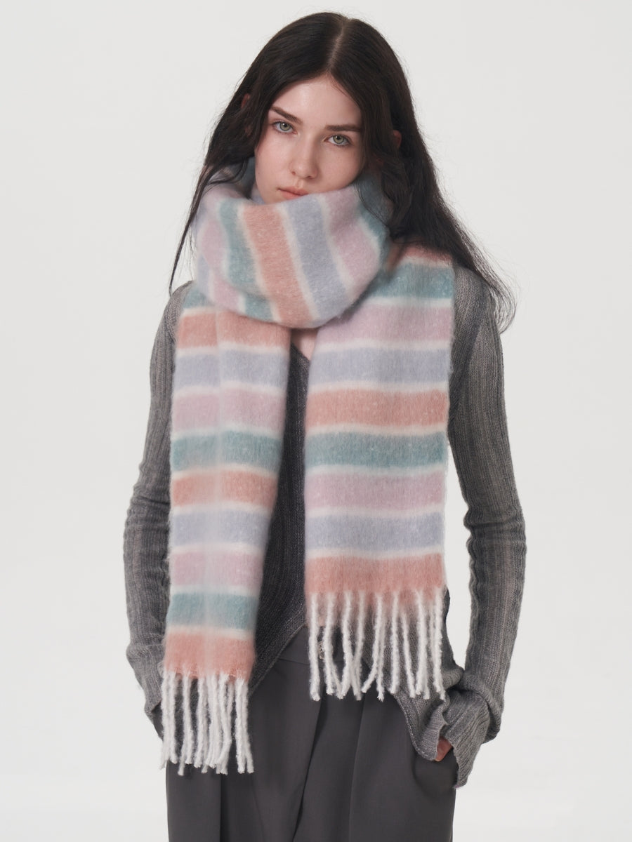 Dopamine Wool Blend Stripe Tassel Blanket Scarf - Pink