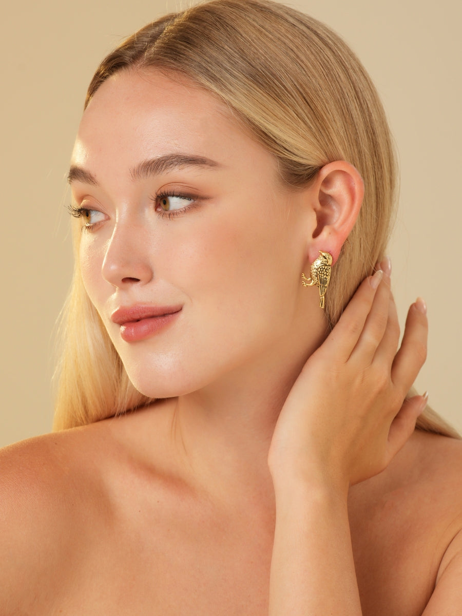 Leiothrix Gold Plated Stud Earrings