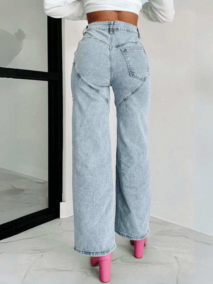 Keisha Rhinestone Cut-Out Wide Leg Jeans - Light Wash