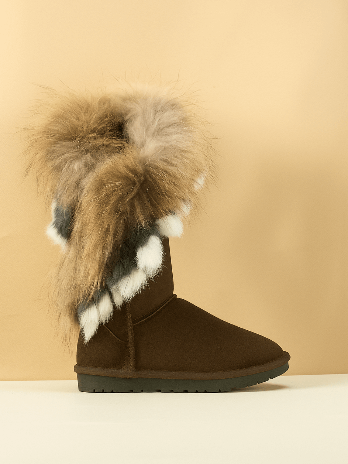 SMAIBULUN Ugg | Faux Fur Wool Lined Grazing Calf Boots - chocolate