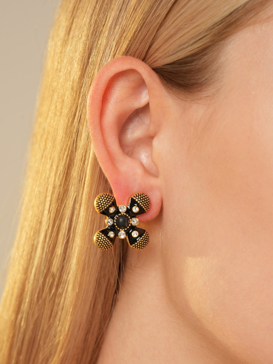 Palace Cross Glaze Embellished Rhinestone Stud Earrings