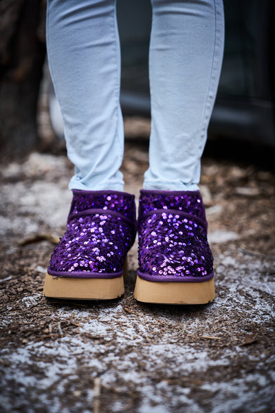 Smaibulun Ugg | Mini Glitter Low Ankle Platform Boots - Purple