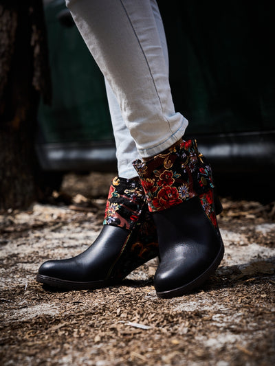 Soffia | Miena Floral Jacquard Leather Ankle Boots