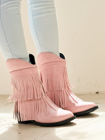 En Bloom | Jelena Fringe Western Cowboy Boots - Pink