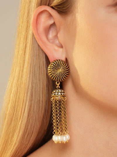 Golden Gatherings Tassel Chain Pearl Earrings