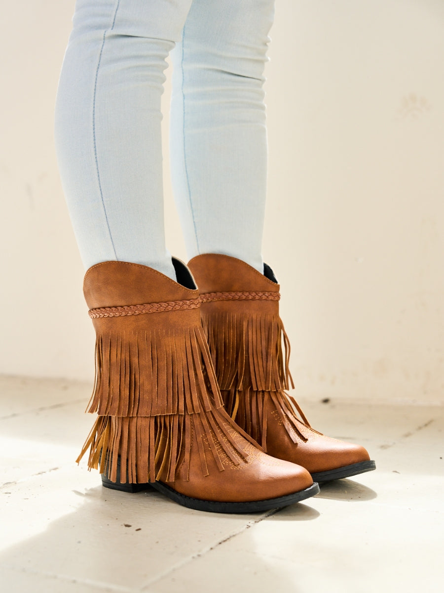 En Bloom | Jelena Fringe Western Cowboy Boots - Brown