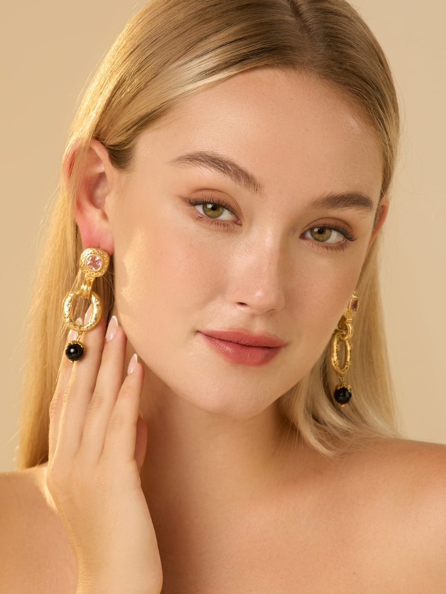 Stevie Gold Plated Obsidian Drop Earrings