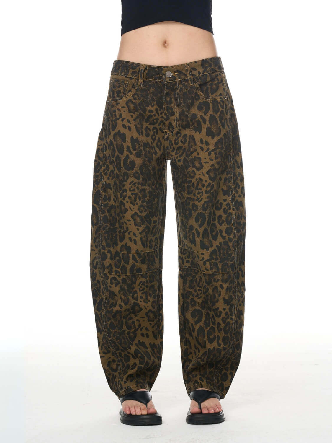 Free Cove Mid Rise Barrel Jeans - cheetah