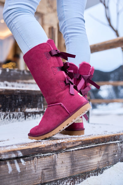 SMAIBULUN Ugg | Tri Ribbon Bow Suede Boots - Claret