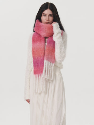 Mohair Gradient Wool Blend Tassel Blanket Scarf - Pink