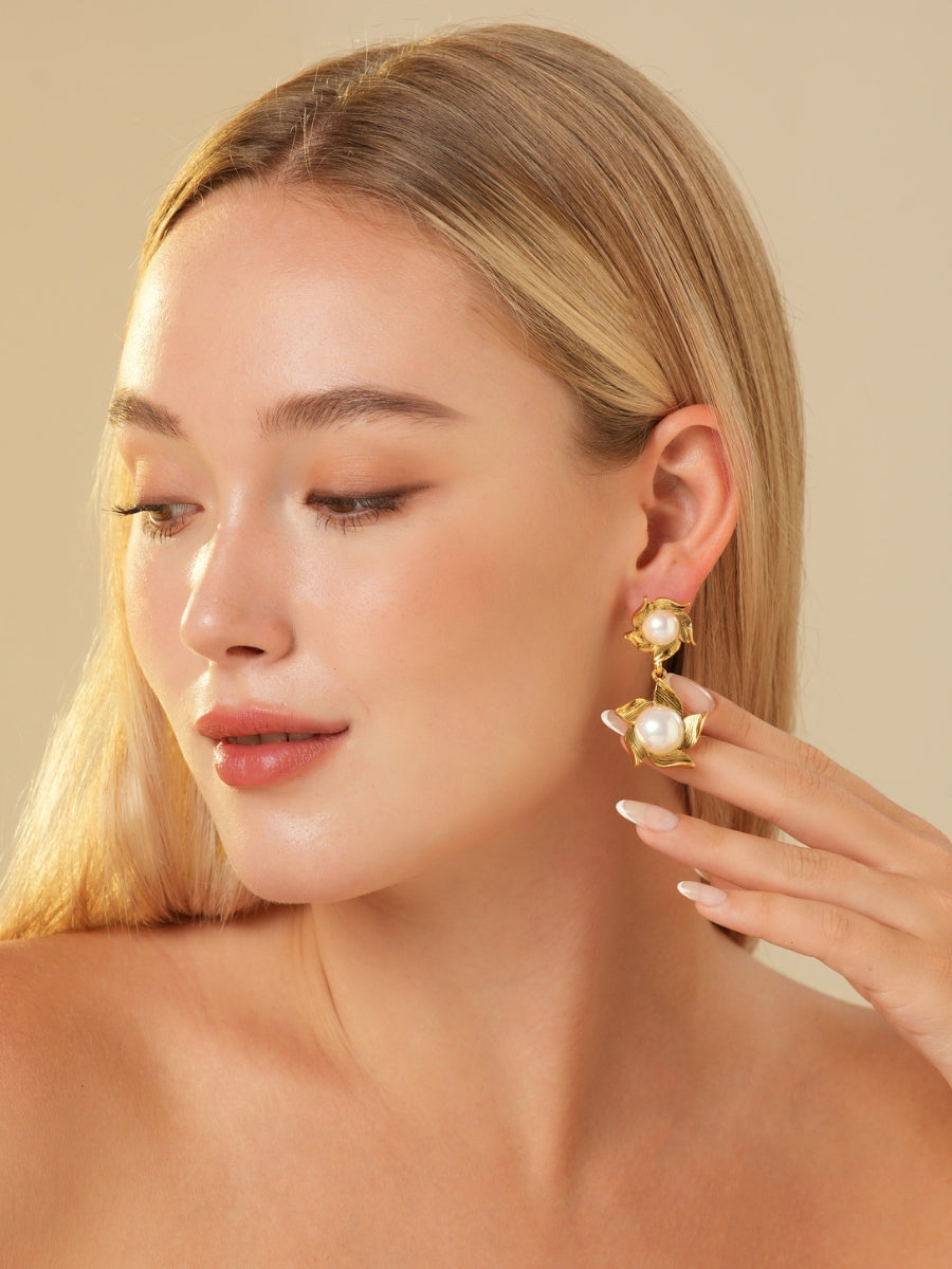 Mabe Pearl Twins Gold Plated Drop Earrings