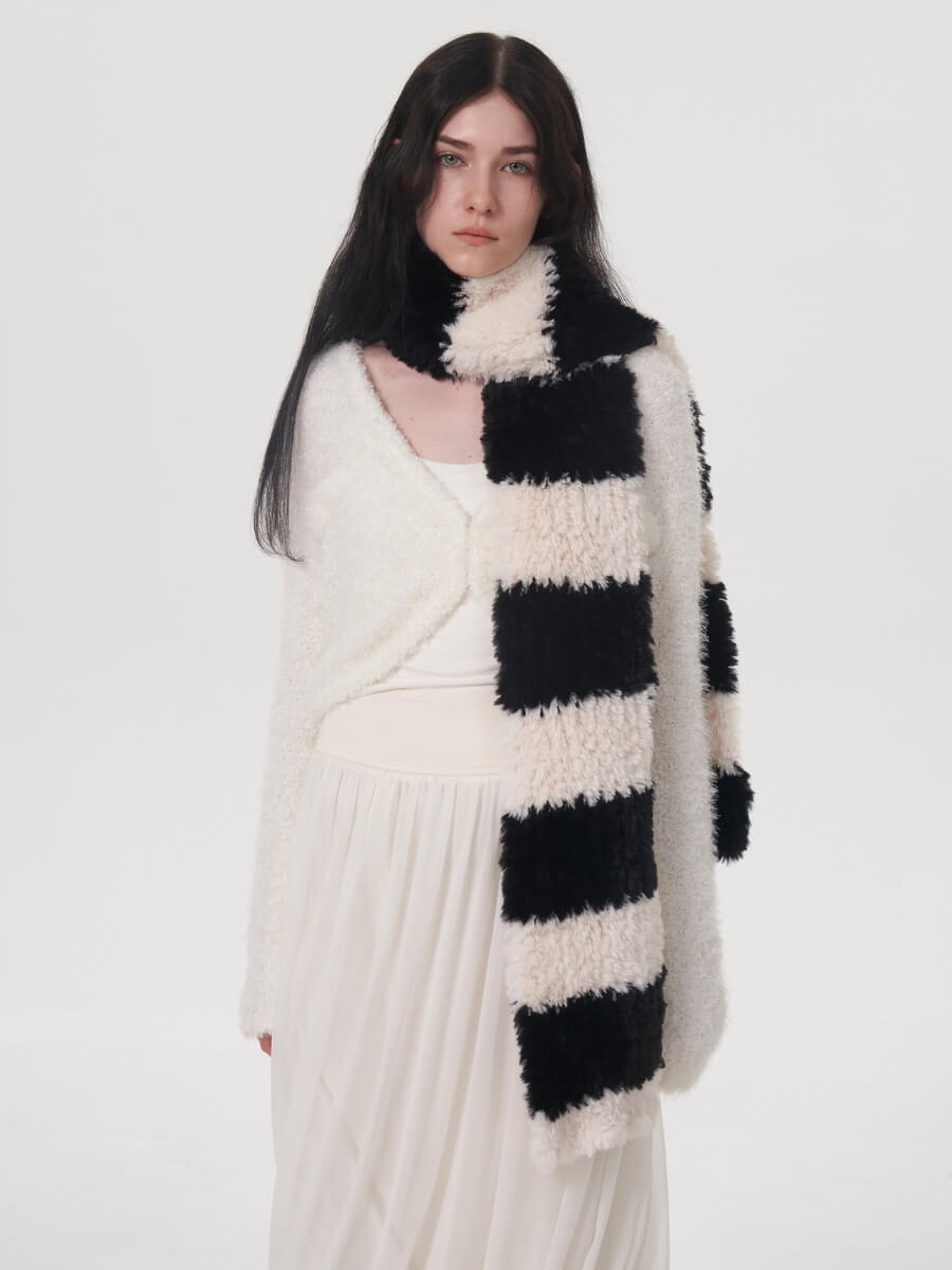 Clarita Fluffy Stripe Scarf - Black