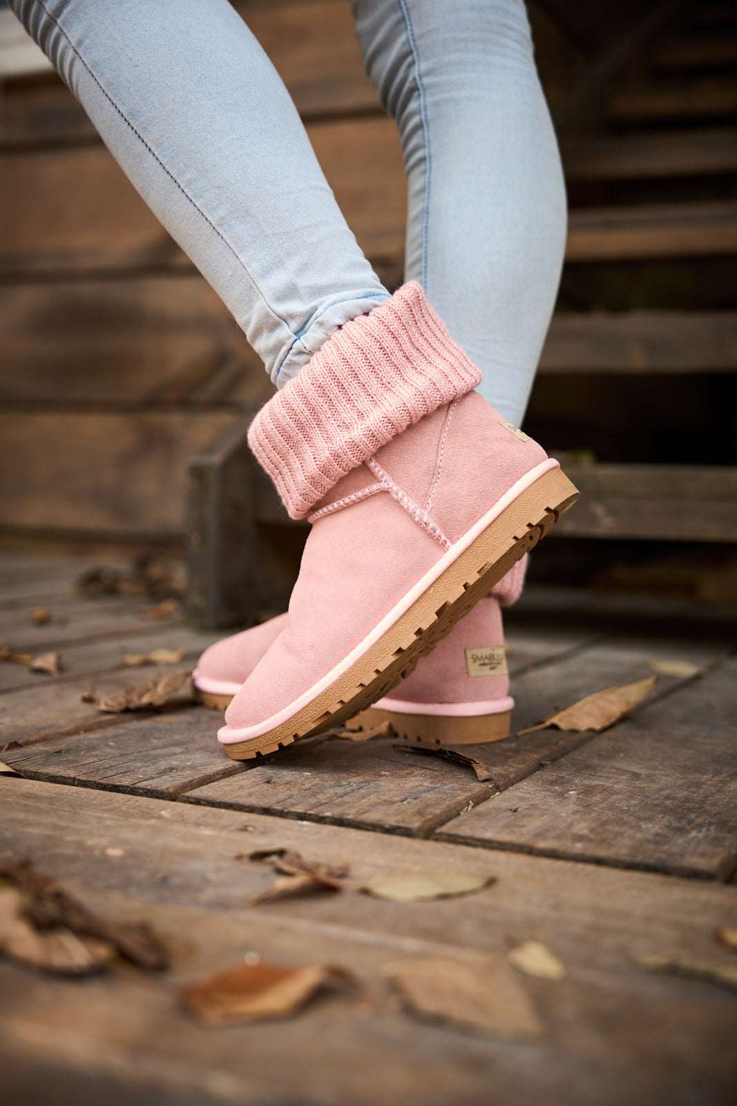 SMAIBULUN Ugg | Ankle Knit Stocking Mini Boots - Pink