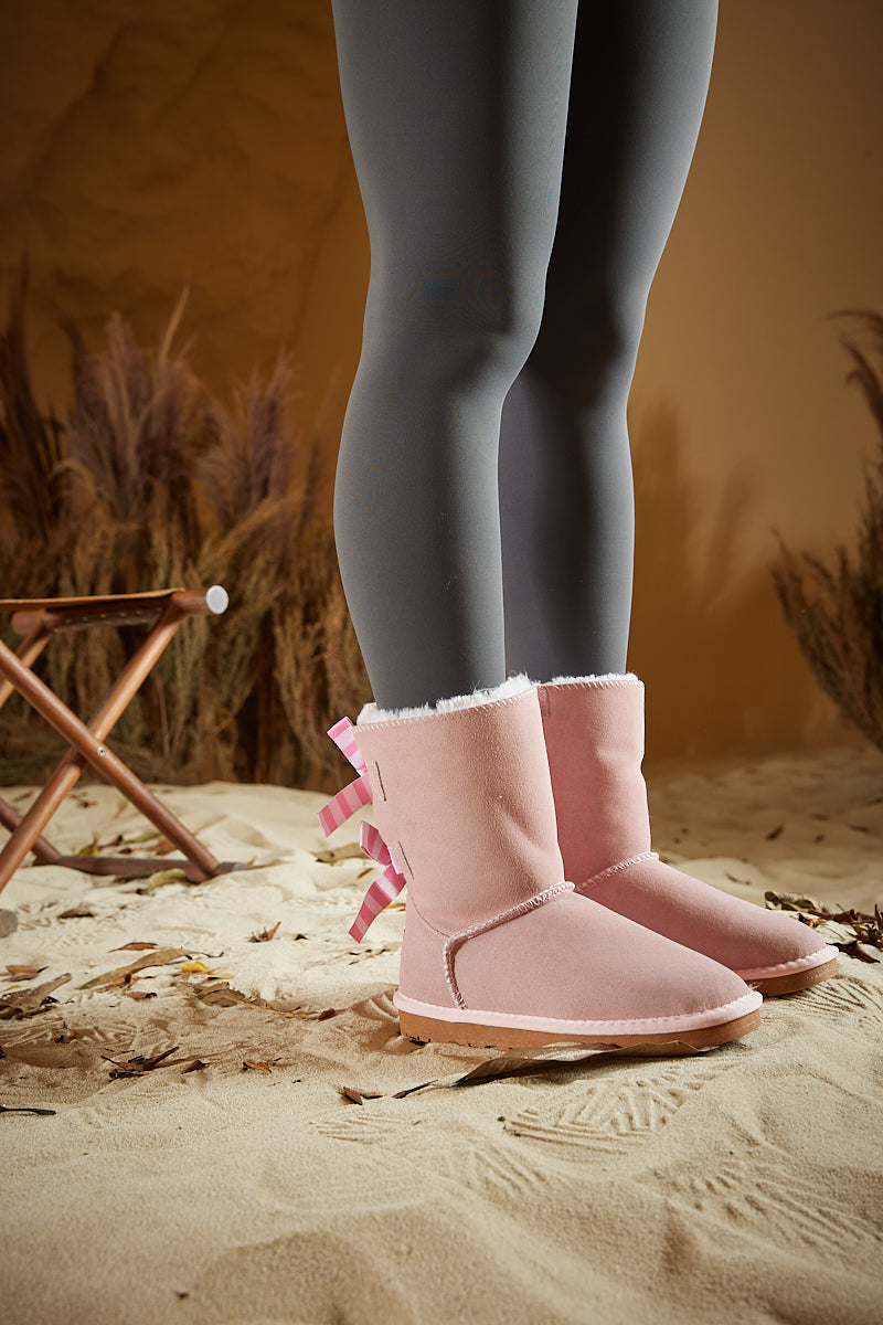 Smaibulun Ugg Serenity Striped Bailey Bow Shearling Boots Pink SMAIBULUN