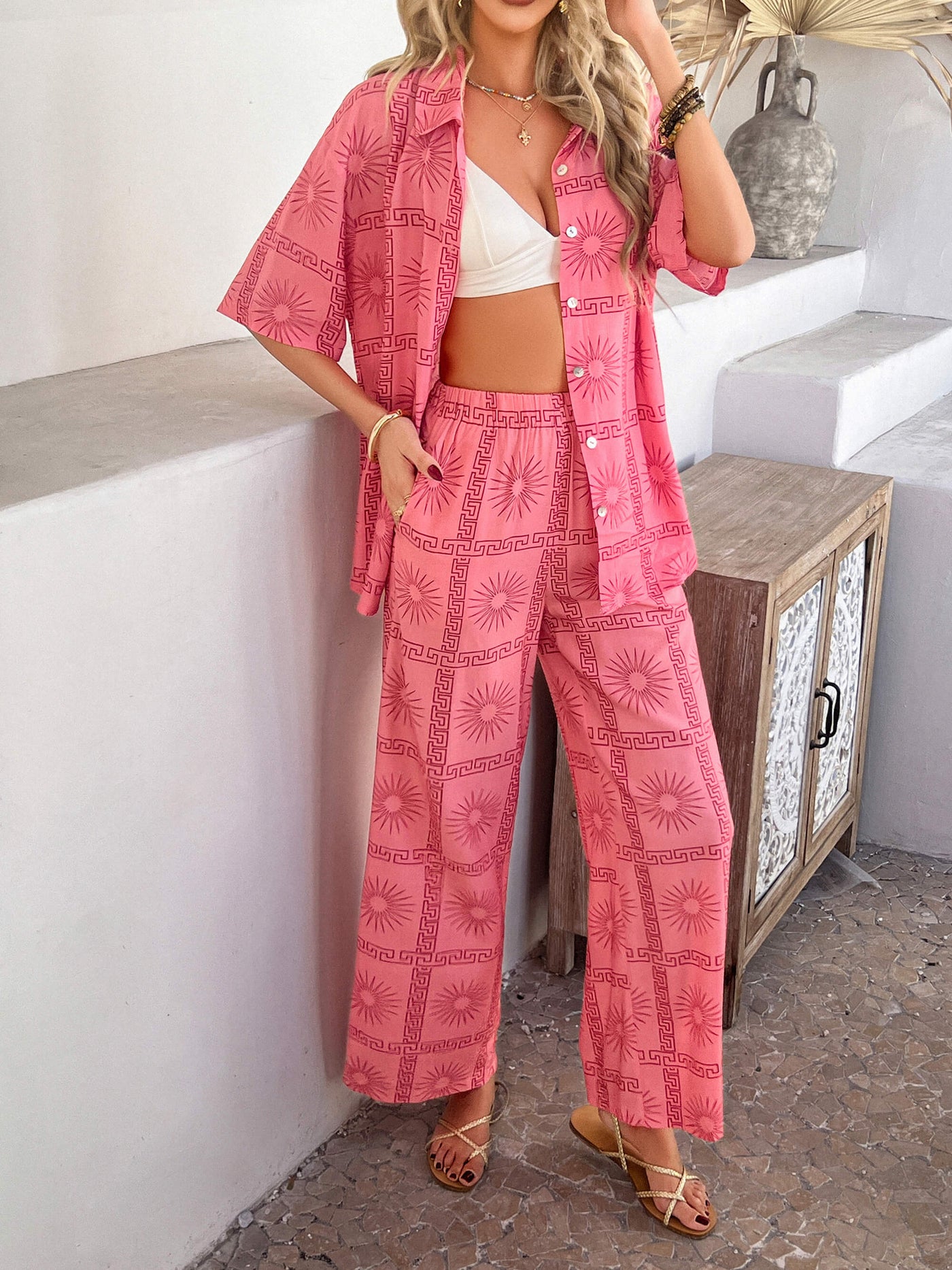 Bohemia Inspired Loungewear Matching Sets - pink