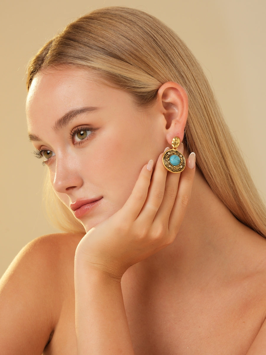 Pierre Turquoise Gold Plated Earrings