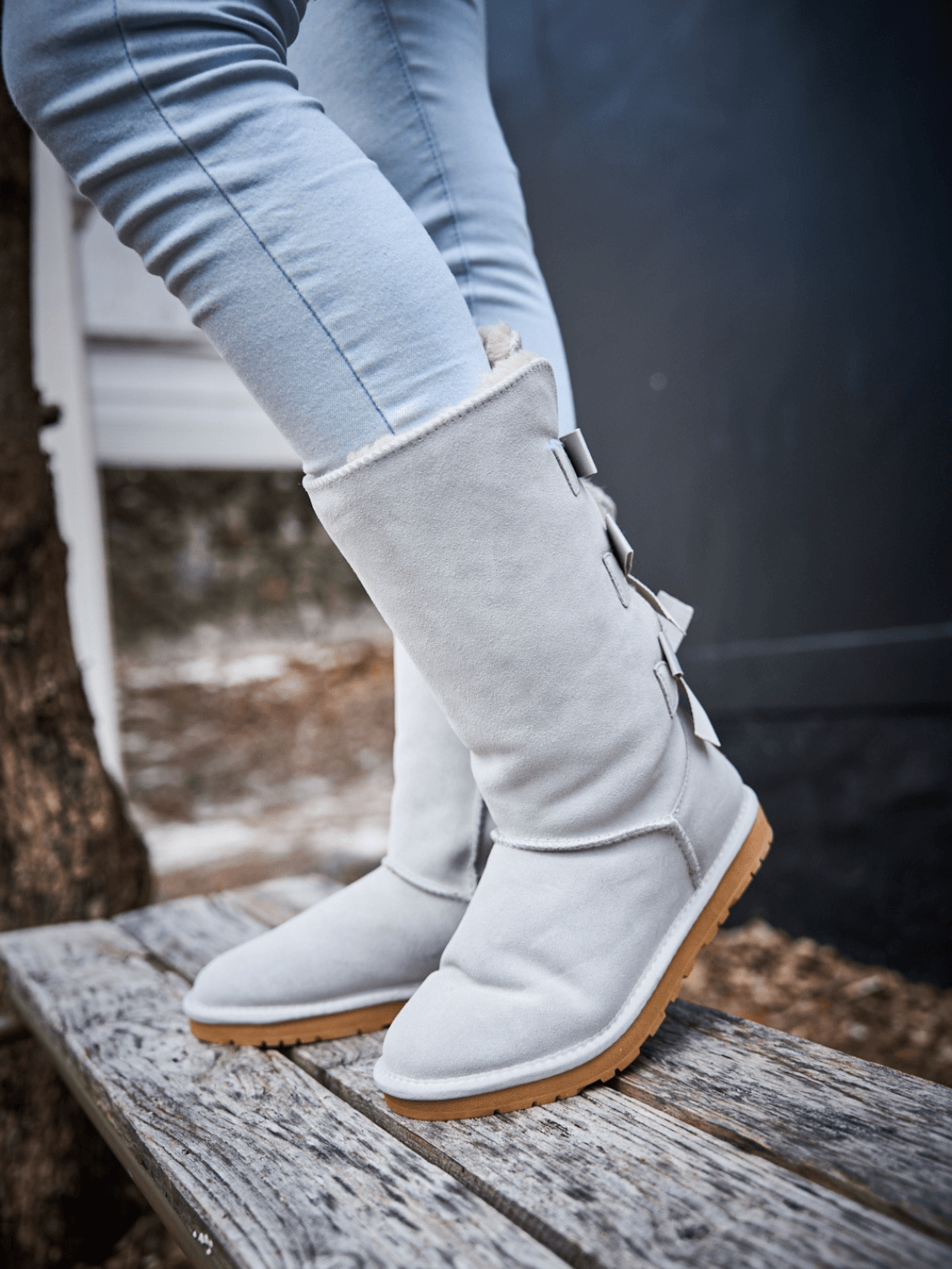 SMAIBULUN Ugg | Tri Ribbon Bow Suede Boots - pale