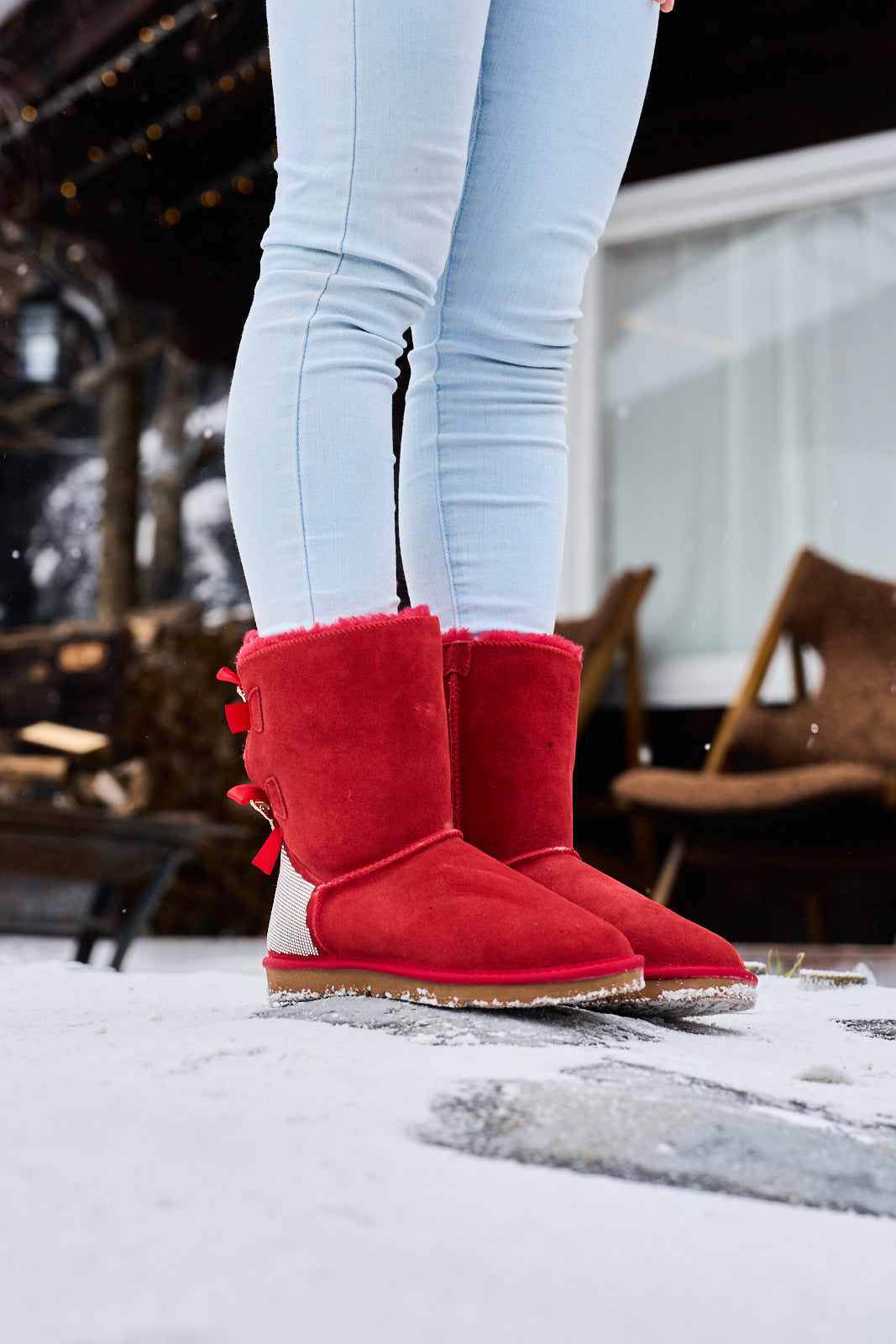 SMAIBULUN Ugg | Rhinestone Dual Bailey Bow Glam Ugg Boots - red