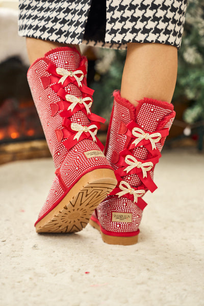 SMAIBULUN Ugg | Swifties Diamond Stage Ribbon Bows Suede Boots - red