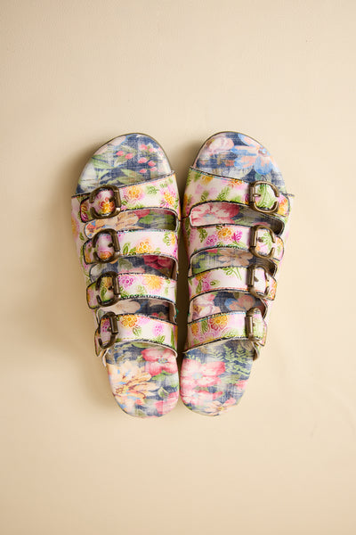 Soffia | Garden Bliss Floral Leather Footbed Sandals