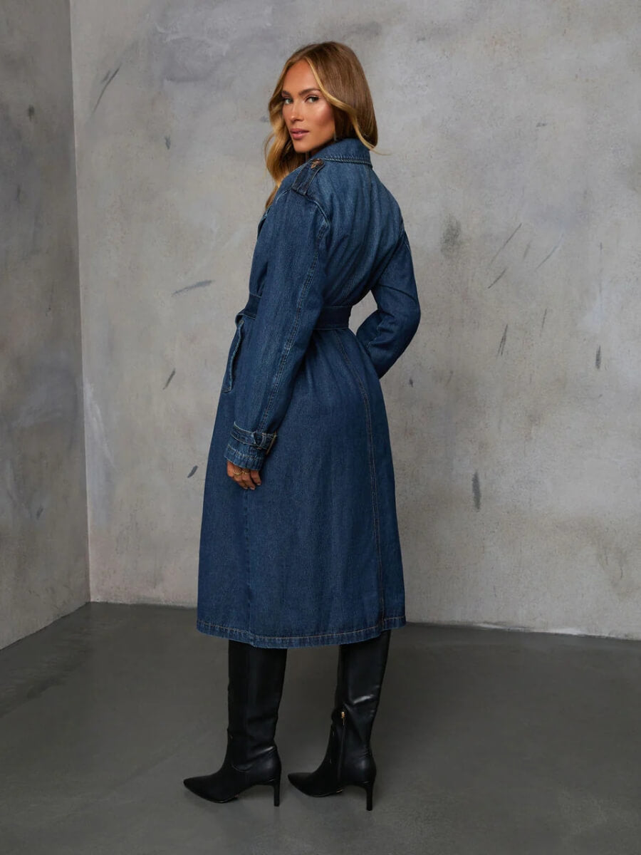 Town Stroll Double Breasted Denim Trench Coat