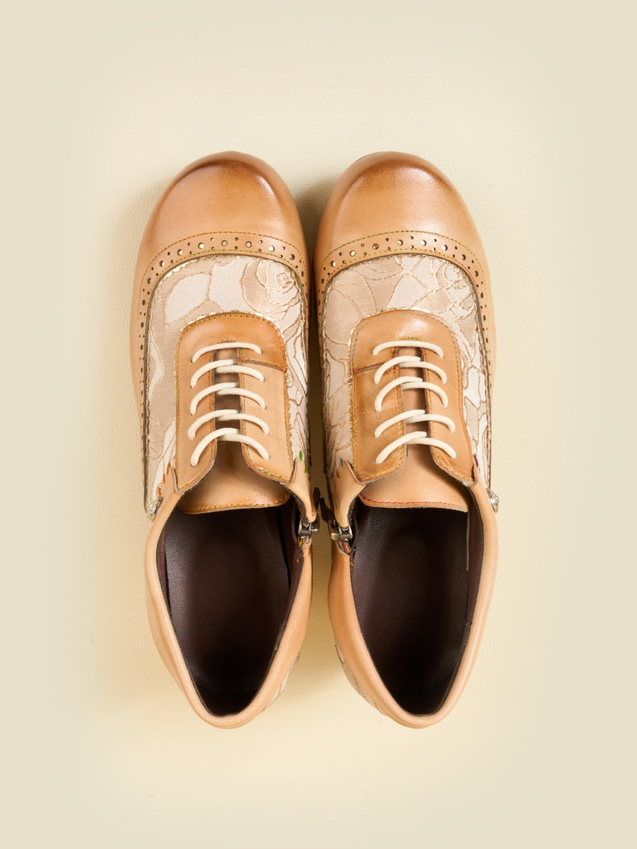 Soffia | Walk In Roses Jacquard Leather Oxford Brogues