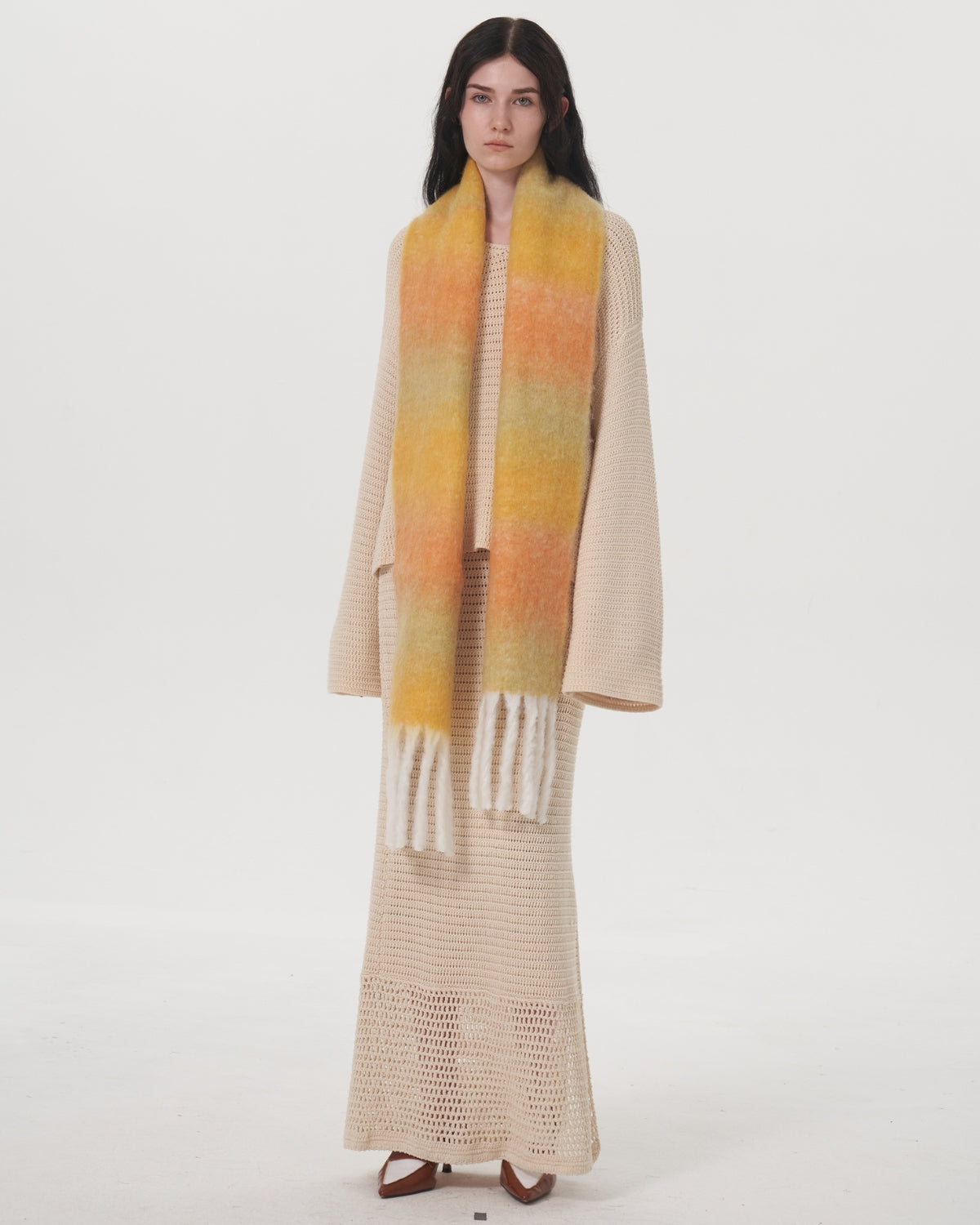 Mohair Gradient Wool Blend Tassel Blanket Scarf - Yellow