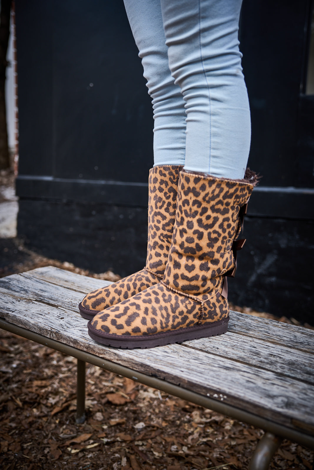 SMAIBULUN Ugg | Tri Ribbon Bow Suede Boots - cheetah