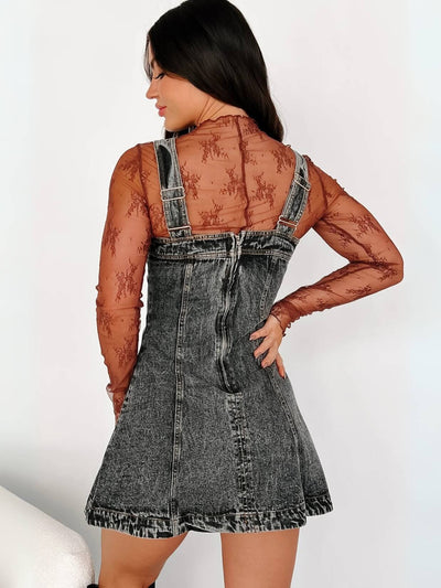 Sloane Relaxed Denim Overall Mini Dress - Black