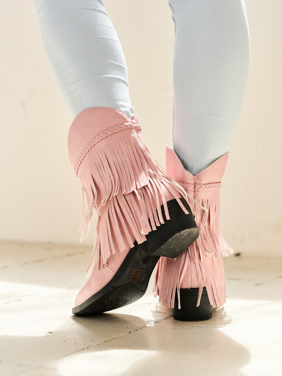 En Bloom | Jelena Fringe Western Cowboy Boots - Pink