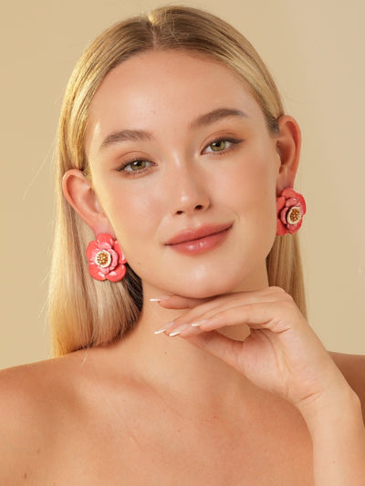 Hawaii Hibiscus Brushed Enamel Stud Earrings