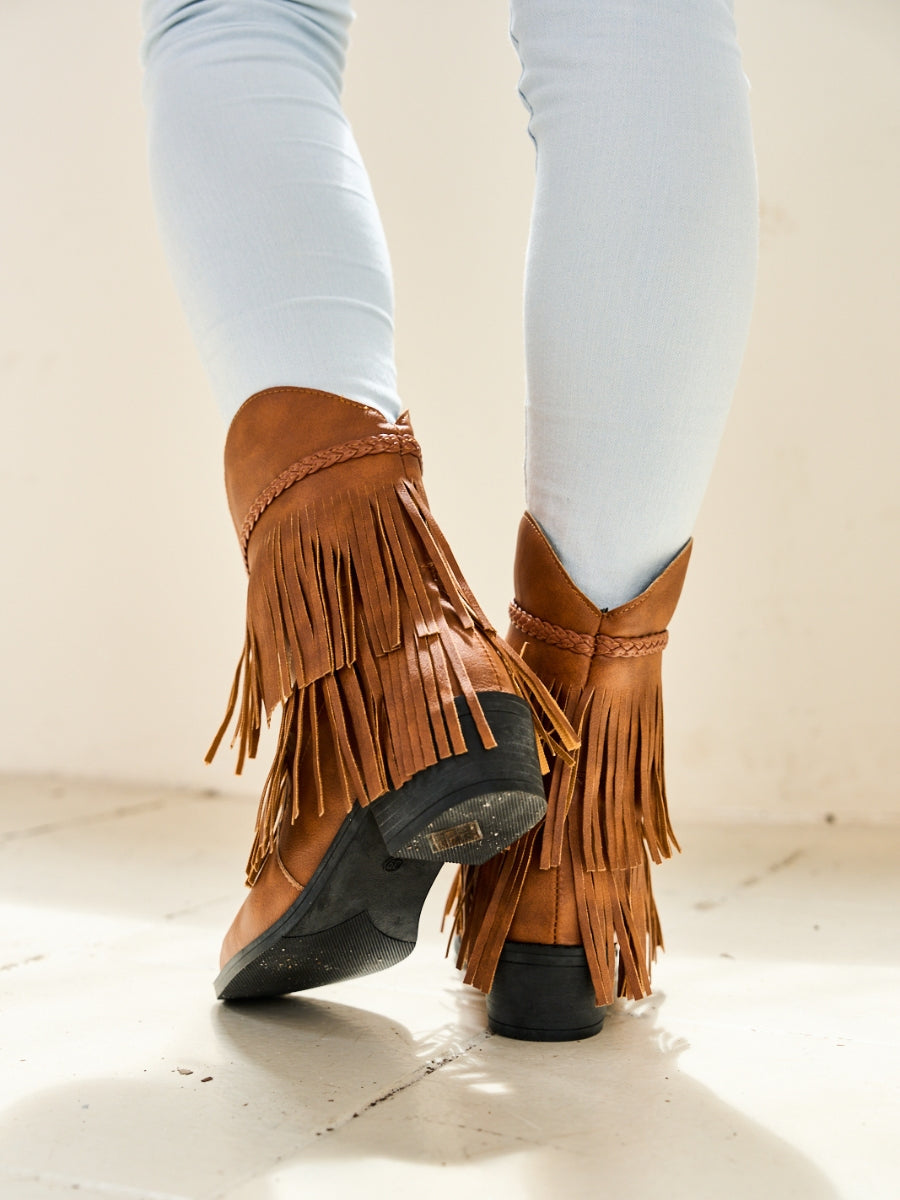 En Bloom | Jelena Fringe Western Cowboy Boots - Brown