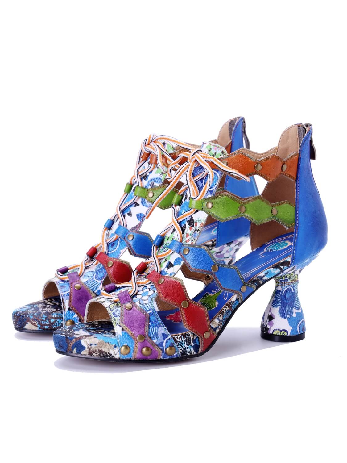 Soffia | Modern Day Color Leather Studded Heels